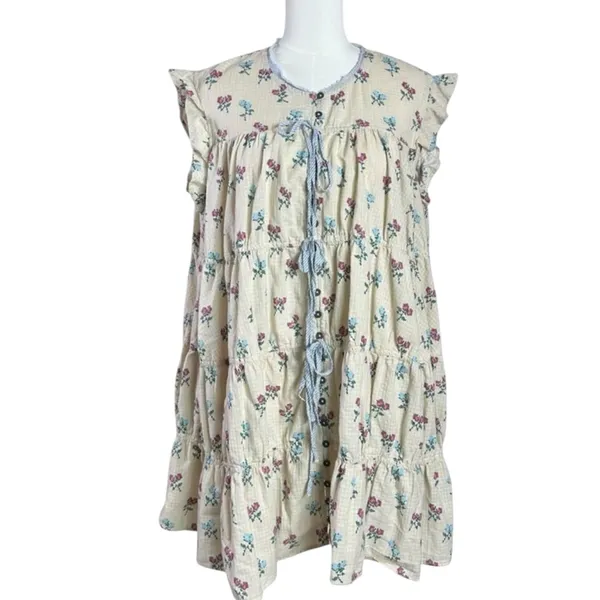 Free People Bohemian Prairie Sundown Mini Dress Tunic Top Ivory Combo Large - Image 8