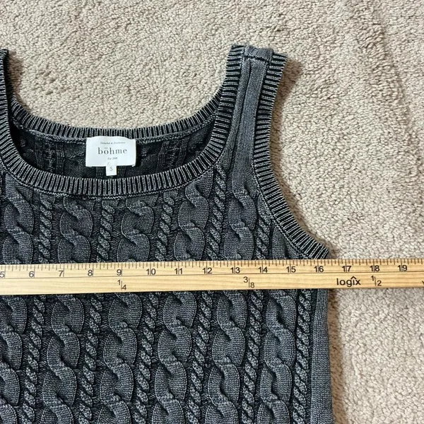 Böhme Gray Cable Knit Sweater Vest Sleeveless‎ Cotton Distressed MWT4099 S - Image 3