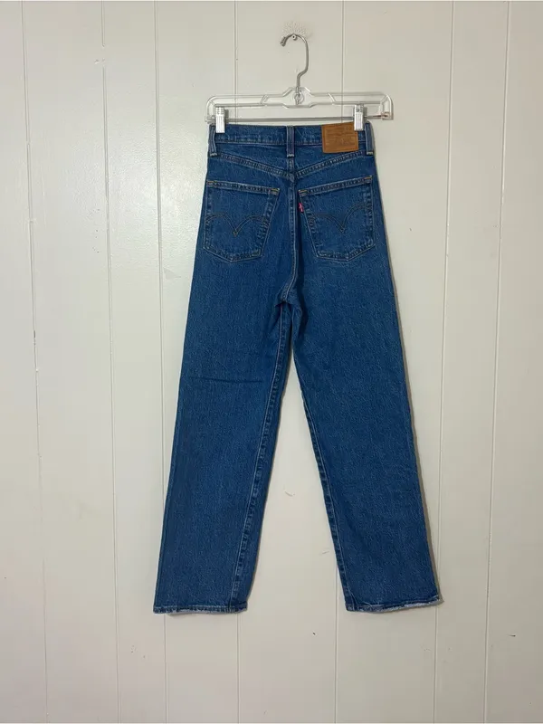 Levi’s Ribcage Straight Ankle Jeans Women’s Size 24 High Rise Button Fly Medium - Image 9