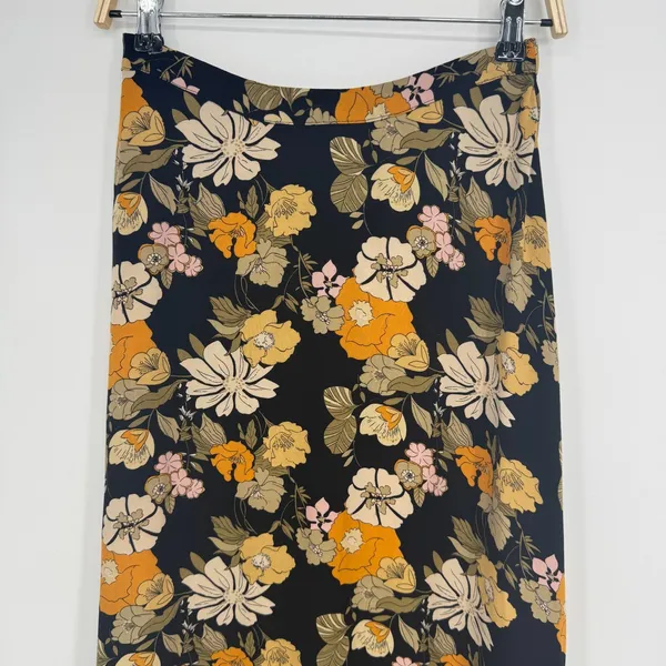 Natural Life Floral Maxi Skirt XS Black Orange Boho Hippie Cottagecore Slit - Image 4