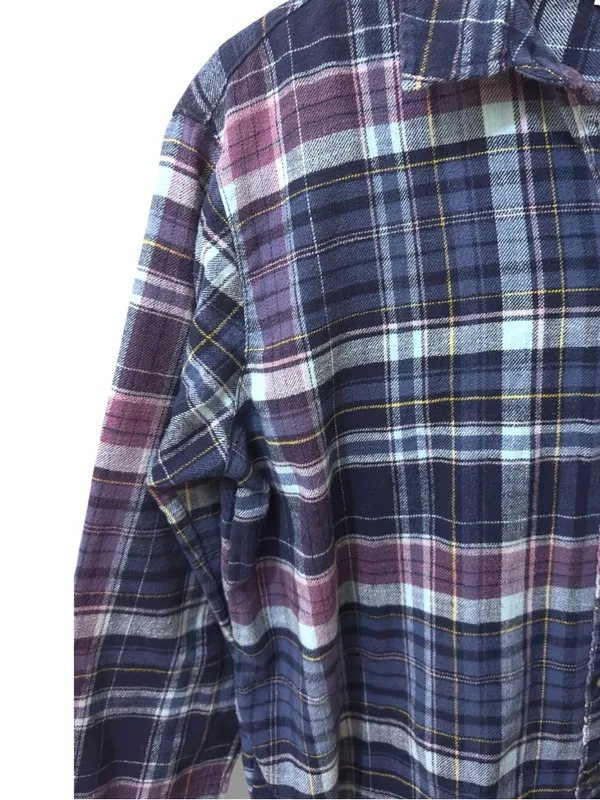 Aerie | EUC Cotton Navy & Purple Plaid Flannel Oversized Button-Down Shirt (S/M) - Image 7