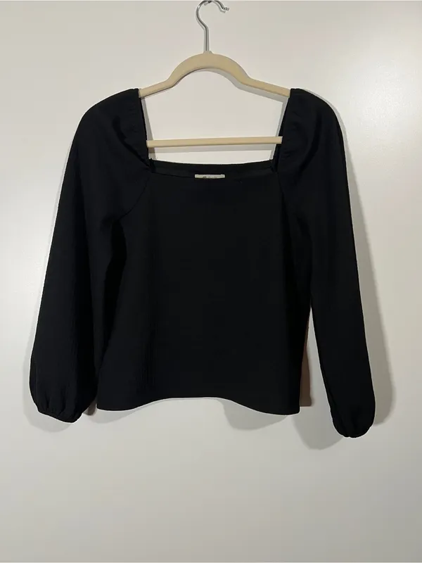 Madewell Crepe Square Neck Puff Sleeve Top in Black Size Small - Image 4