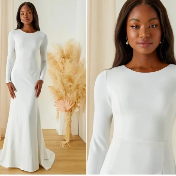 LULU's Bridal Wedding Chic Conservative Minimalist Mermaid Trumpet Maxi Gown - Image 4