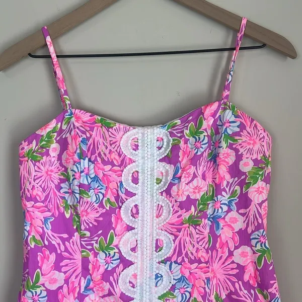 Lilly Pulitzer Shelli Stretch Midi Dress Amethyst Embroidered Pink Size 6 - Image 4