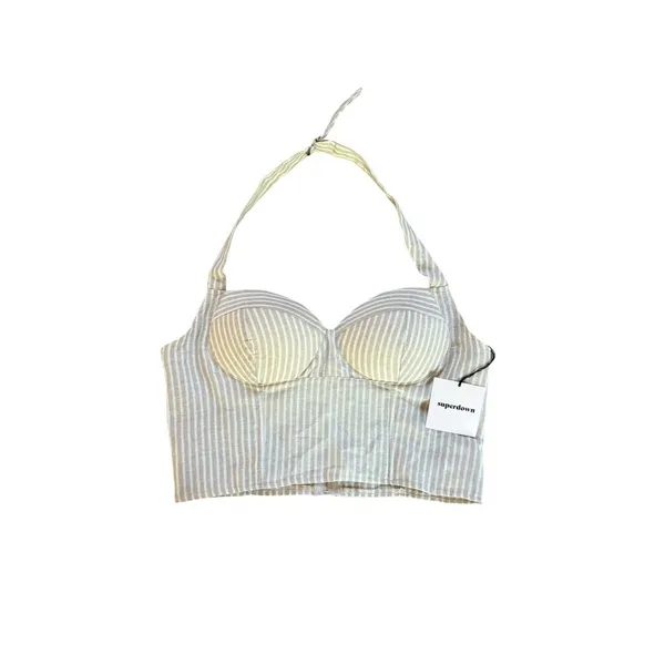 Revolve Superdown Rudy Halter Top Beige White Striped Womens Medium NEW With Tag - Image 10