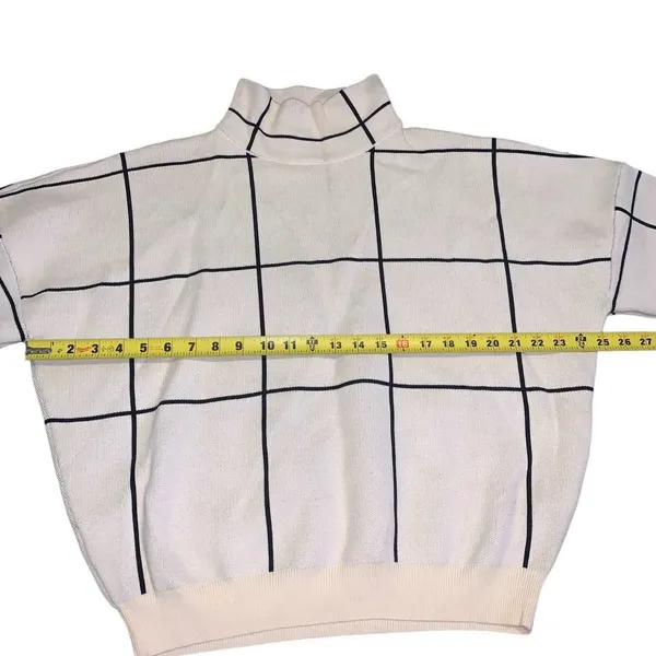 Chicwish Sweater Women M/L Cream Black Wool Blend Windowpane Grid Mock Neck Chic - Image 5