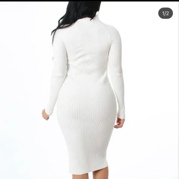 Stretchy white midi sweater dress Size L - Image 2