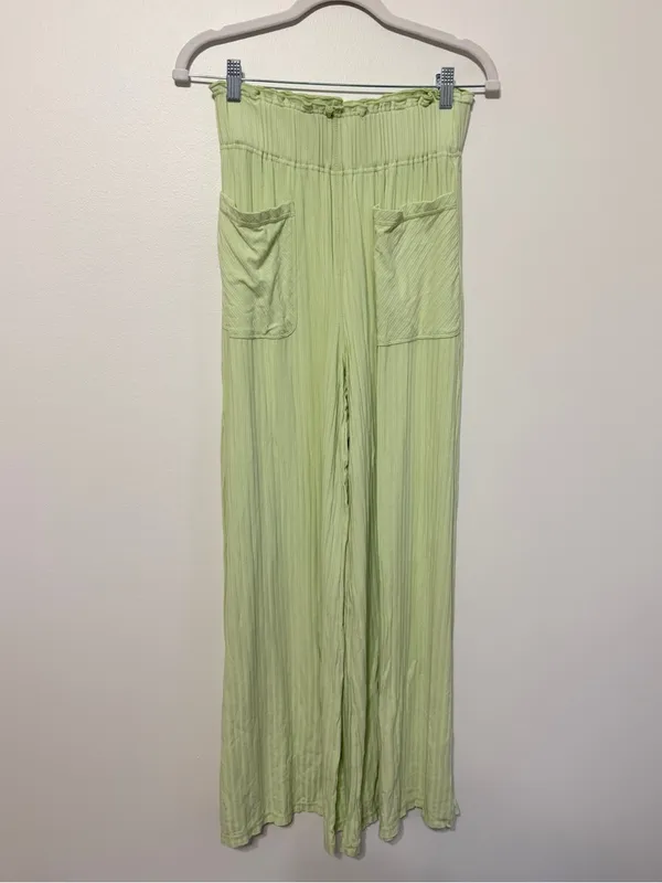Free People Movement Blissed Out Wide Leg Pants Womens Size XS Green Ribbed - Image 2