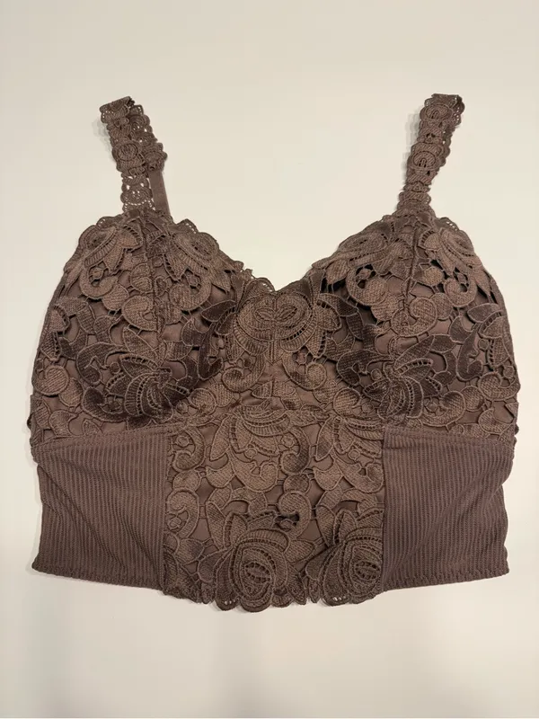 BKEssentials Floral Lace Full Coverage Bralette Deep Taupe Lined V - Image 4