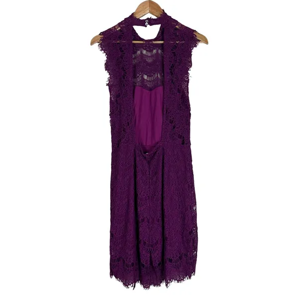 NWT Free People Daydream Floral Lace Mini Dress Magenta Purple Open Back Size L - Image 5