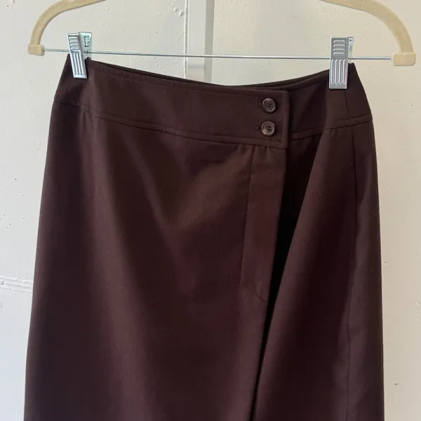 Vintage Lord & Taylor Brown 100% Pure New Wool Button Wrap Mini Skirt Size 4 - Image 3