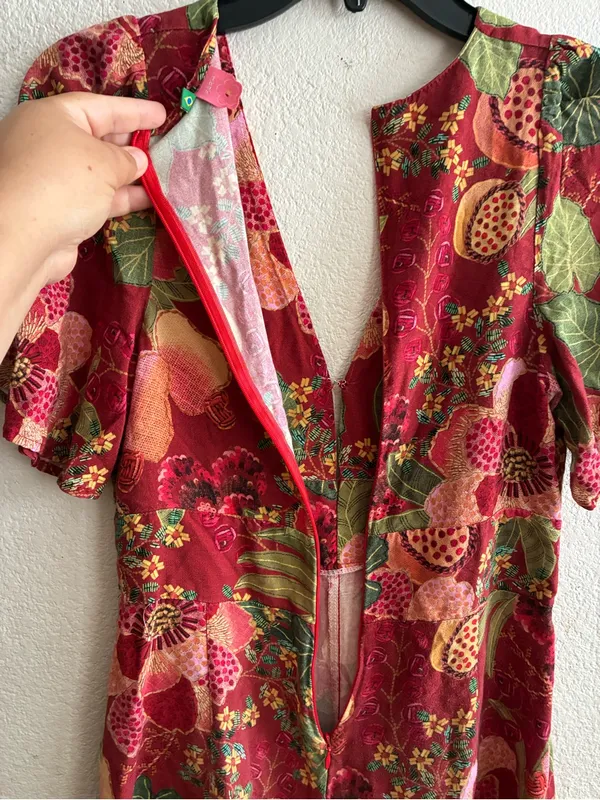 Farm Rio Red Forest Floral Print Romper S - Image 12