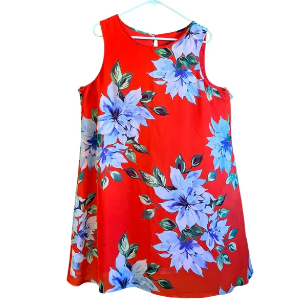 Jessica Howard Shift Dress L/XL Red Floral Sleeveless Chiffon Lightweight Beach - Image 2