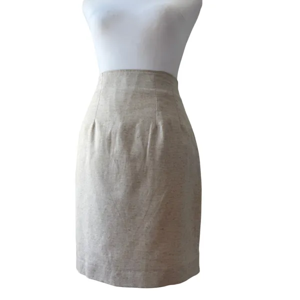 Vintage ‘90s LA City Paris Beige Linen Blend Knee Length Pencil Skirt - Image 5