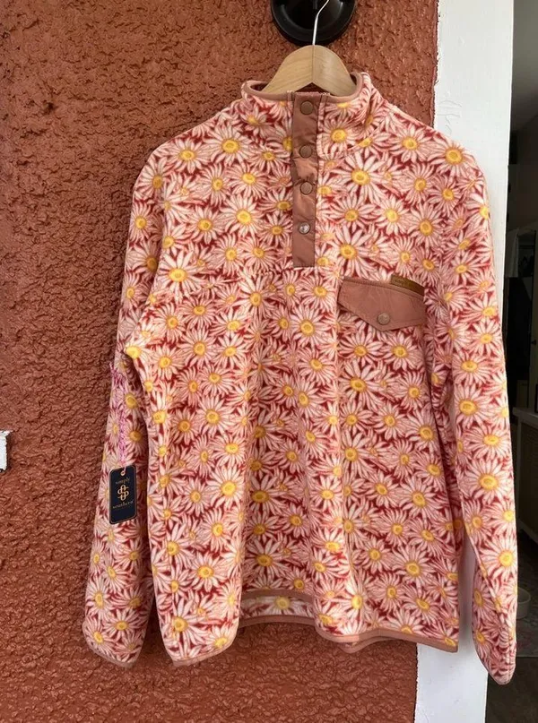 Simply Southern NWT Size Large Sunflower Print Quart Snap Fleece Pullover - Image 2