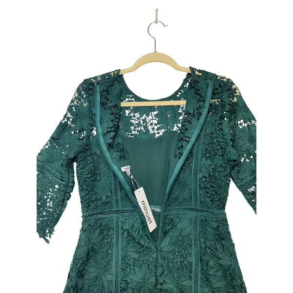 Minuet Emerald‎ Green Floral Lace Cocktail Dress Sheath 3/4 Sleeve Small NWT - Image 10