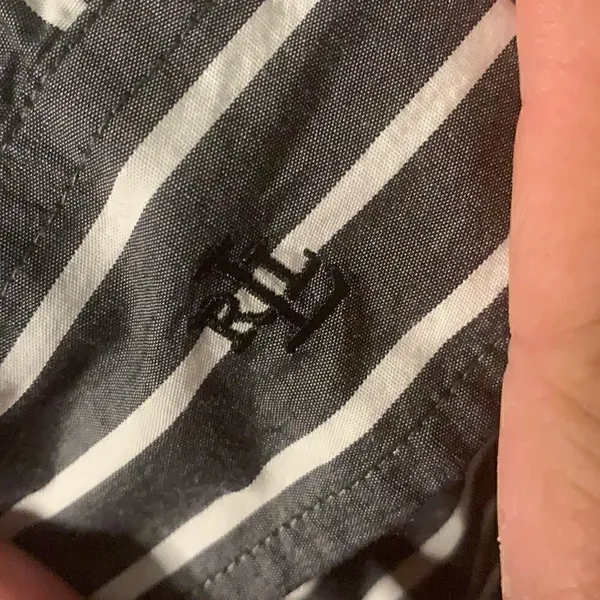 Ralph Lauren Grey White Striped Button Up Large - Image 3