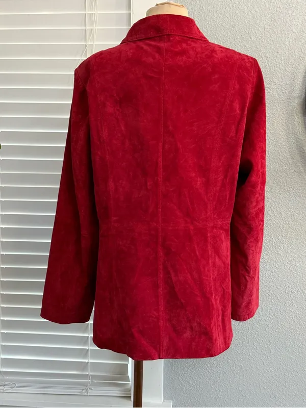 Vintage Pursuits Ltd Red Suede Leather Jacket Blazer Size Large - Image 3