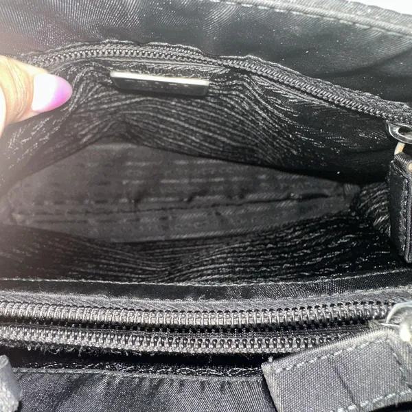 Prada Tessuto Nylon Shoulder Bag Medium Black Leather Strap Italy Logo Hardware - Image 3