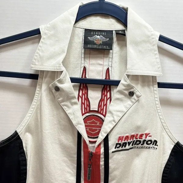 HARLEY-DAVIDSON Women’s ZipUp Vest/Tank Embroidered Off-White Tailored Cut Small - Image 2