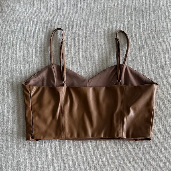 Brown Leather Women's Top Size L - Image 2
