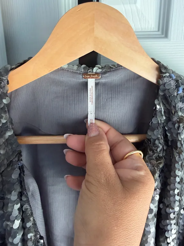 Free People Sequin Open Front Waterfall Jacket In Silver Women's Size: XS - Image 6