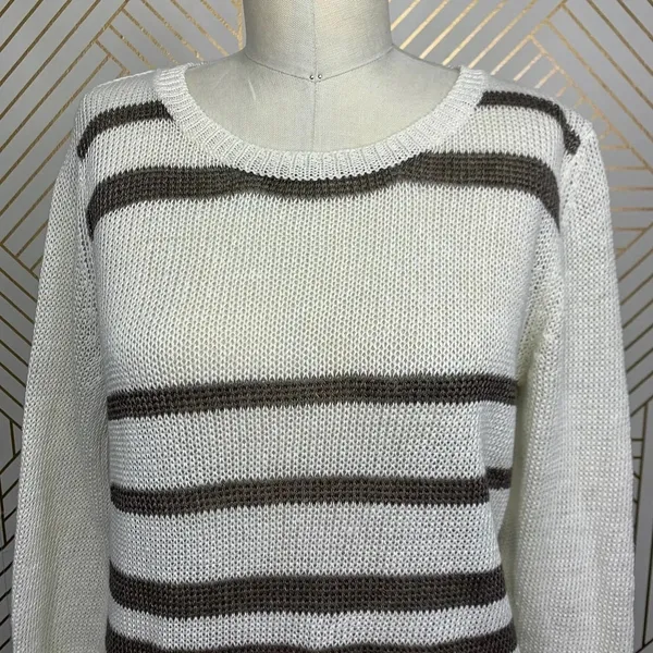 360 Sweater Jagger Sweater Stripe Crossback Knit‎ Linen White Brown Size Medium - Image 4