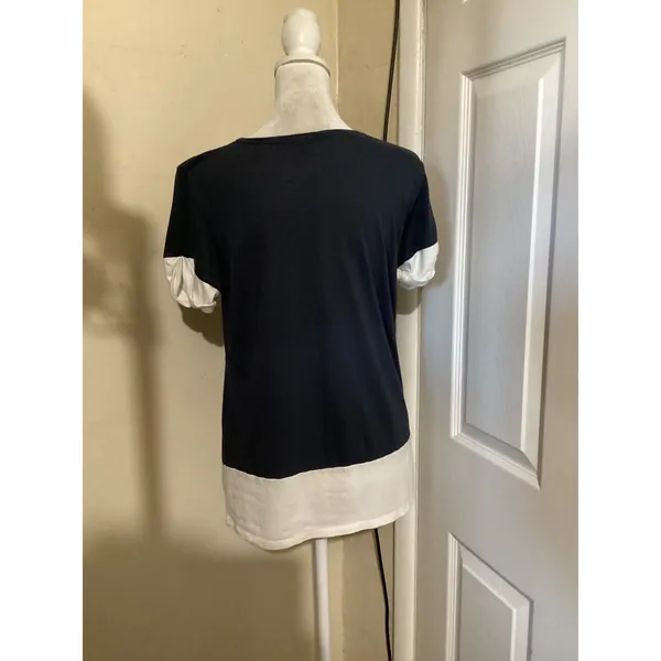 Vince Navy Blue White Colorblock Short Sleeve Top XS Crew Neck Cuffed Sleeve - Image 3