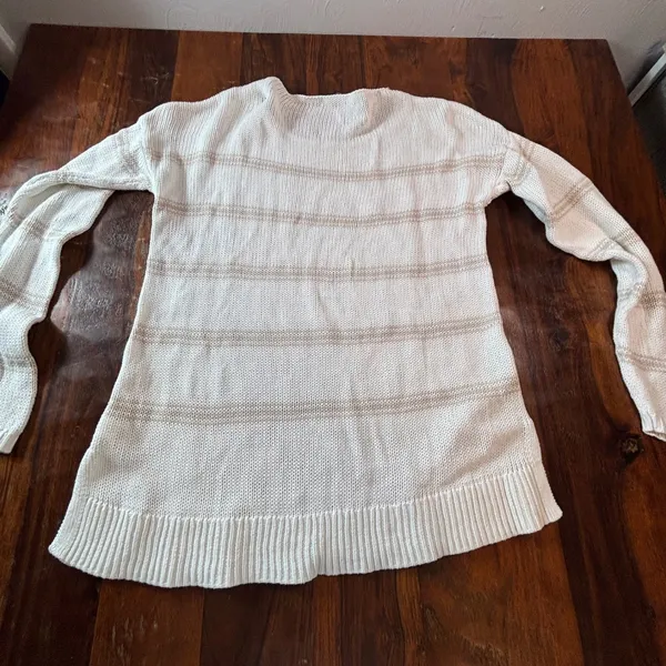 Gap Womens Large‎ White Tan Striped 100% Cotton Long Sleeve Crew Neck Sweater - Image 4