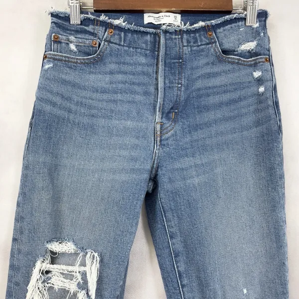 Abercrombie Fitch Womens Jeans 25 Distressed Boyfriend Mid Rise Raw Hem‎ Edgy - Image 2