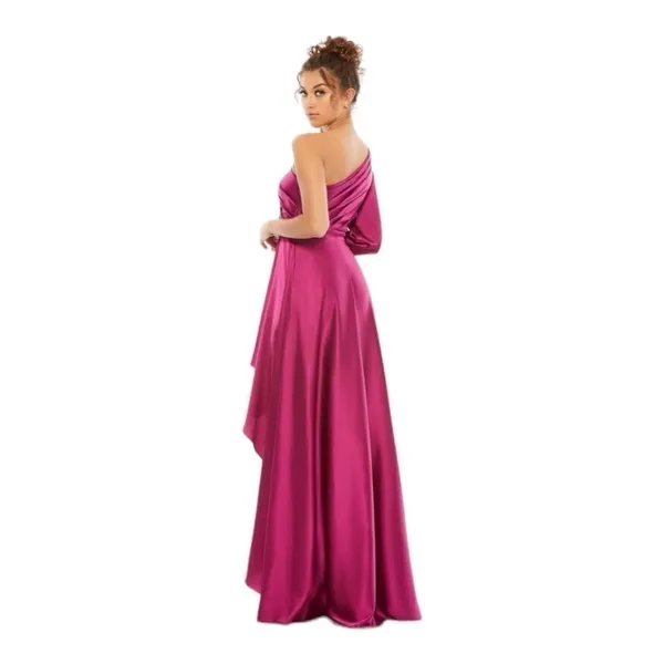 Mac‎ Duggal High Low One Shoulder Flowy Gown Maxi Dress 49141 Berry Size 8 NWT - Image 2