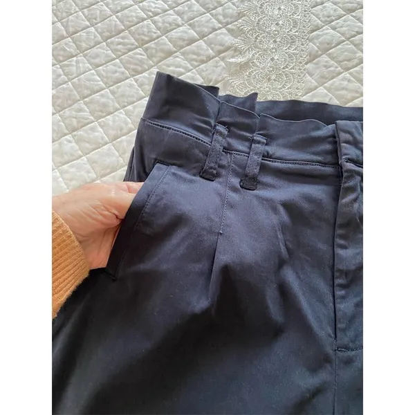 Cremieux Wide-Leg Navy Cropped Pants Paper bag waist Size 4 Casual - Image 8