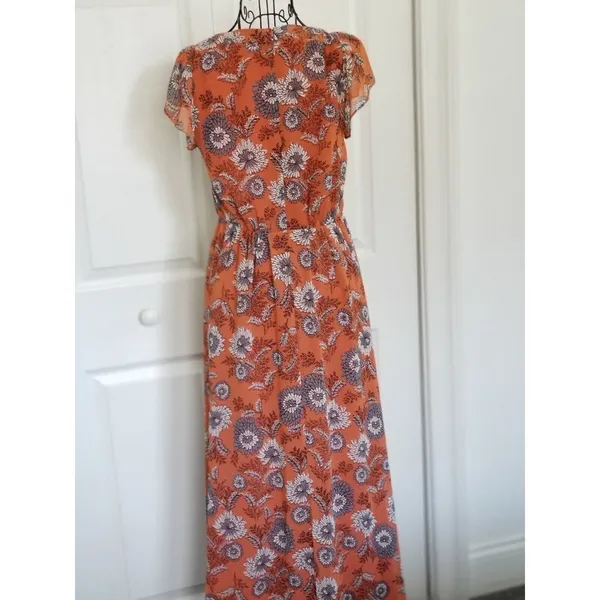 Madewell Sheer-Sleeve Button-Front Midi Dress in Gathered Blooms Rust Size 12 - Image 4