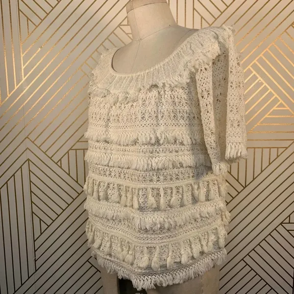 Anthropologie Love Sam Top Blouse Off the Shoulder Tassel Fringe‎ Size Medium - Image 5