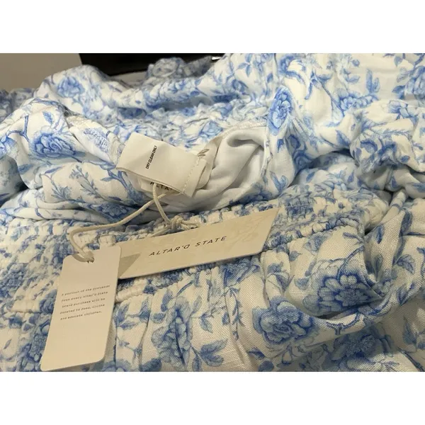 Altar'd State Floral Tiered Maxi Dress XXS Blue White Puff Sleeve Smocked NWT - Image 11