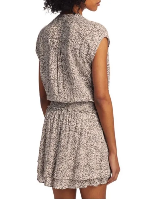 Rails Angelina Sand Cheetah Linen Blend Mini Dress New Size Medium Smocked - Image 3