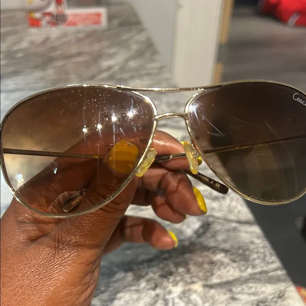 Coach Gold Frame Sunglasses with Brown Lenses lens has scratches price reflected - Image 15