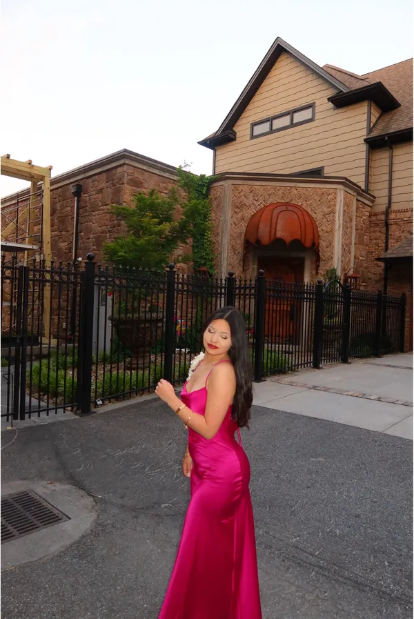 Pink satin dress - Image 6