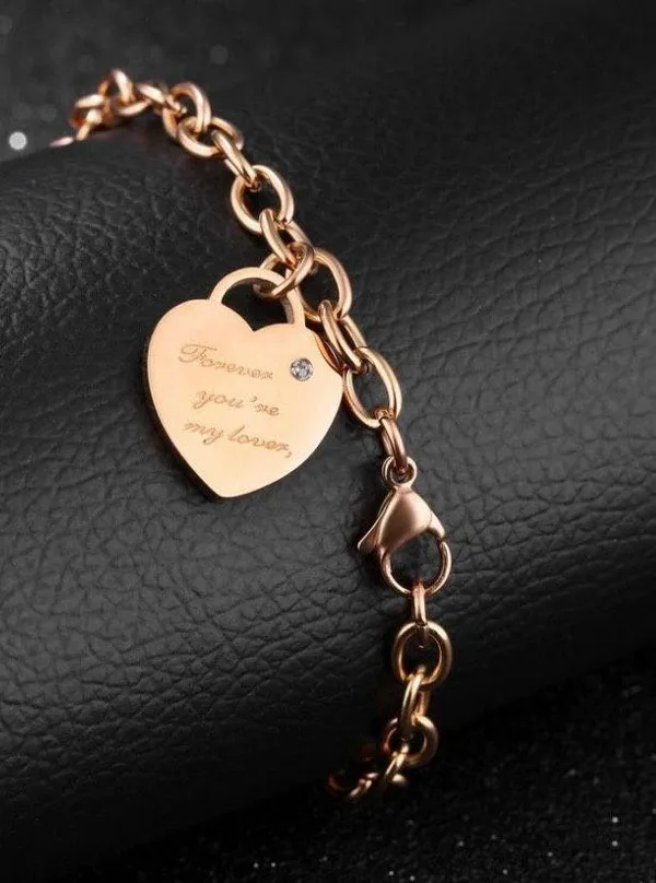 14K Rose Gold Plated Love Heart Charm Bracelet for Women - Image 2