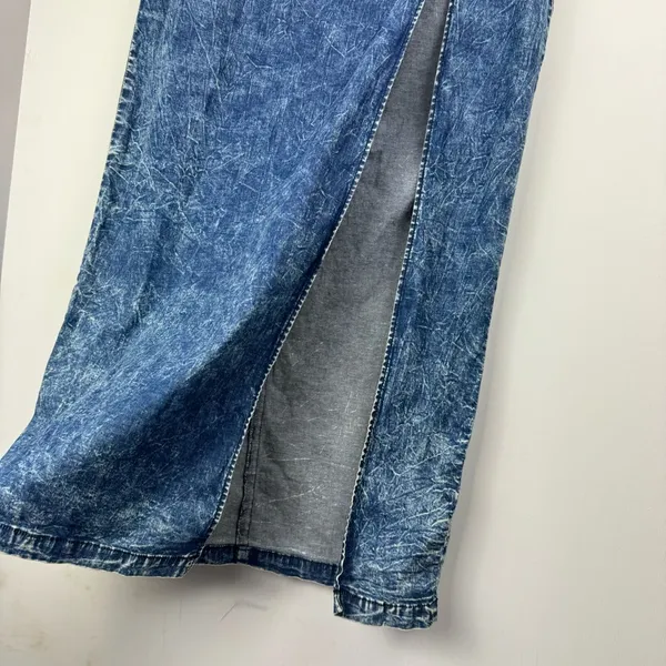 Judy Blue Denim Midi Maxi Skirt Sz 1XL Acid Wash Stretch High Slit A Line - Image 8