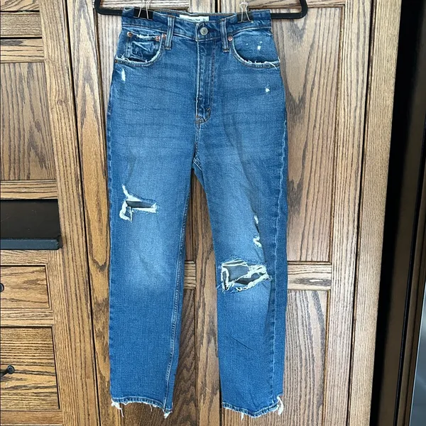 Abercrombie The‎ Ankle Straight Ultra High Rise Curve Love Jeans Med Wash 00 24 - Image 2