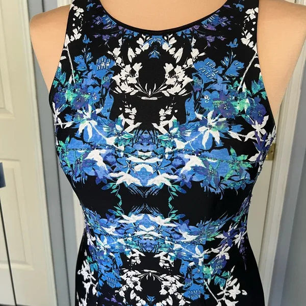 Vintage Cache Floral‎ Bead Embellished Sheath Dress Back Zip - Image 2
