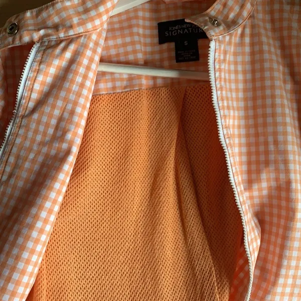 Jones New York Gingham Peach Zip Front Windbreaker Cottagecore Rain Jacket Sz S - Image 6