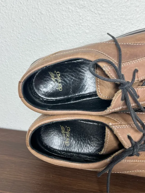 Y2K Dansko Tan Brown Leather Round Toe Chunky Lace Up Platform Oxfords Size 40 - Image 7