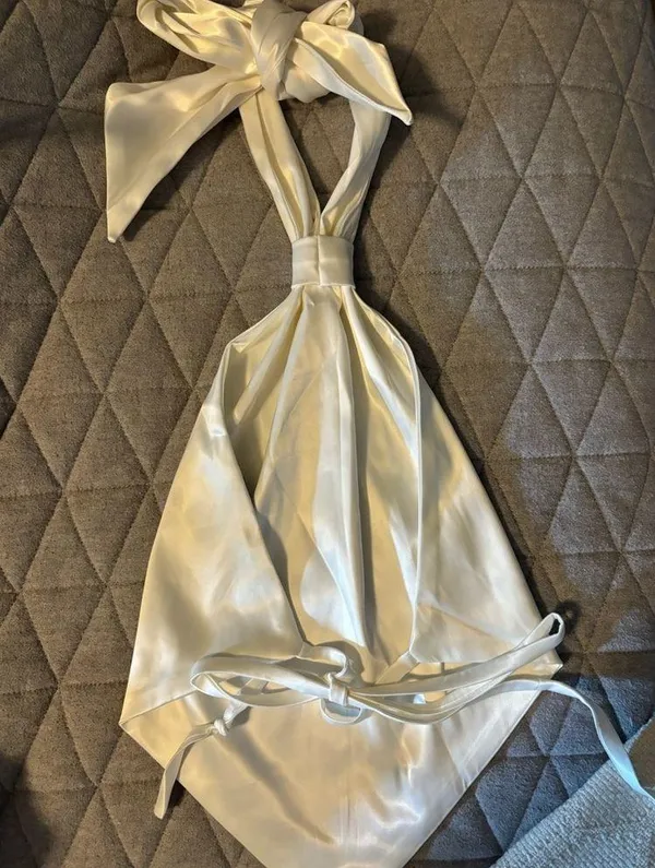 SheIn White Silk Going Out Top with Open Back and Ties - Image 2