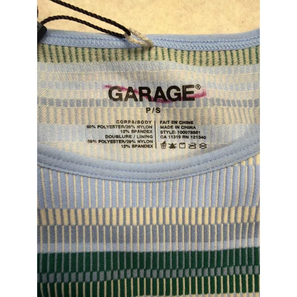 Garage Striped Tank Top Women Small Blue Ribbed Knit Seamless Cropped Racerback - Image 5