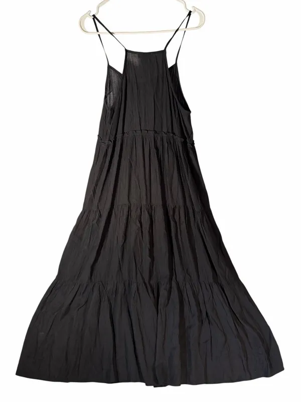 Calista Black Crinkle Tiered Maxi Dress Size Med Sleeveless Spaghetti Strap Boho - Image 4
