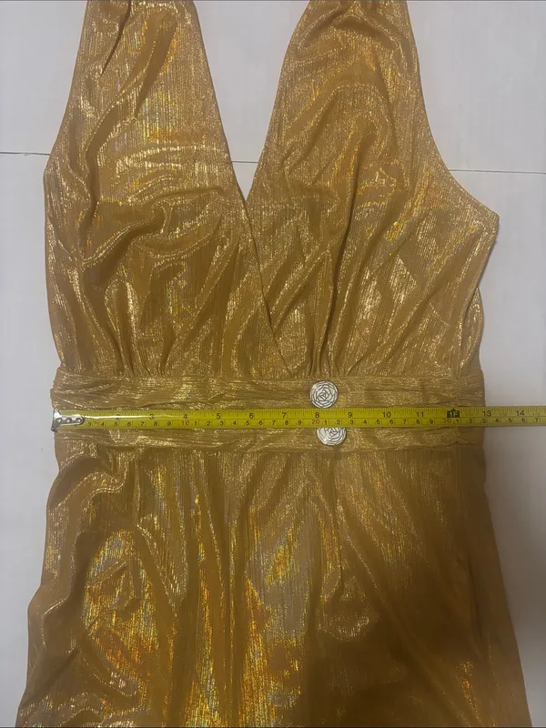 Gold Halter Wide-Leg Jumpsuit S NWOT Fall Halloween Costume Cosplay EDM Rave - Image 6