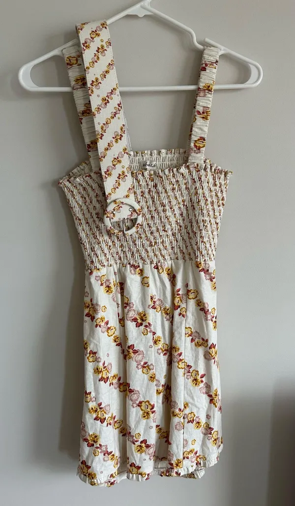 For Love & Lemons Georgia Smocked Mini Dress Mustard Small - Image 4