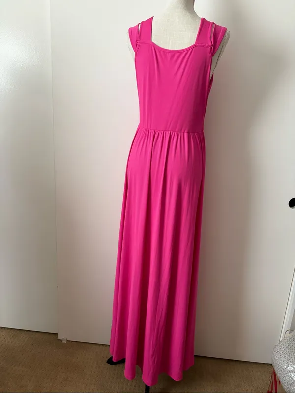 SHEIN Fuchsia Ruched V-Neck Sleeveless Maxi Dress - Image 4